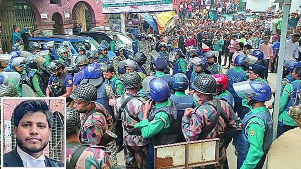 চট্টগ্রামে চিন্ময় দাসকে আদালত থেকে কারাগারে নেওয়ার সময় আইনশৃঙ্খলা বাহিনীর অবস্থান